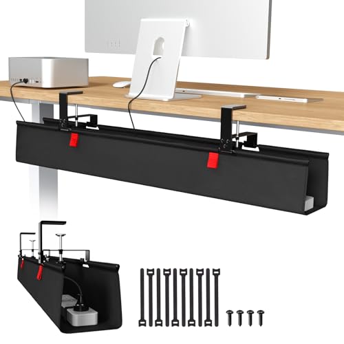 Univivi No Drill Under Desk Cable Management Tray, 36" Cord Organizer for Table, Clamp/Screw Mount Desk Cable Management, Premium Fabric Cable Management Tray for Office, Home - color: Black, size: 36"L x 5.5"W