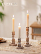 Wooden Candlestick Holders Rustic: Farmhouse Wood Taper Candle Holders Boho Candle Sticks Holder Fall Decor for Dinning Table Mantle Party Holiday Christmas Wedding Home Set of 3 - size: 3.7"/5.8"/7.8" H - 3Pcs