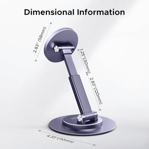 UGREEN Magnetic Phone Stand for MagSafe, Height Adjustable iPhone Stand for Desk with 360° Rotation Compatible for iPhone 17 Air 16 Pro 15 Pro Max 14 Plus 13 12 and MagSafe Case, Grey - color: Grey