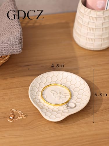 GDCZ Ceramic Jewelry Tray Set of 2, Personalized Trinket Dish with Pattern, Ring Dish, for Rings Earrings Necklaces Bracelet Watch Keys, Perfect for Gifts for Women (White) - color: White