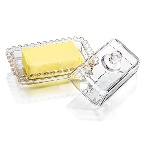 6.5'' Clear Glass Butter Dish with Handled Lid,Classic 2-Piece Design Butter Keeper For Countertop,Dishwasher Safe - size: 6.5 inches