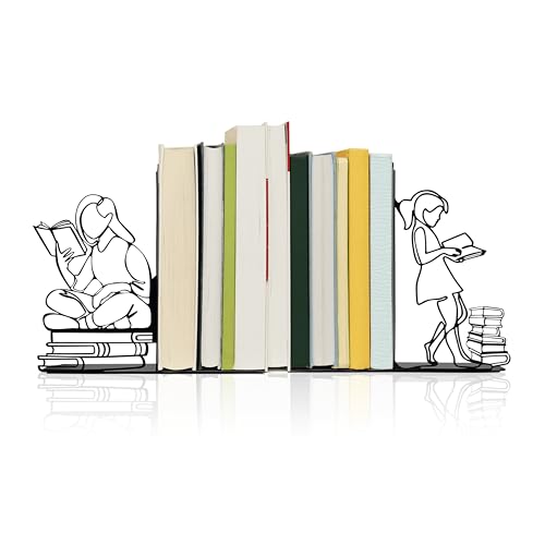 Ecqizer Bookends Decorative Book Ends Decorative Reading Decor Reading Book end Bookshelf Decor for Bedroom Library Office School Book Display Desktop Organizer Gift for Book Lovers, Black