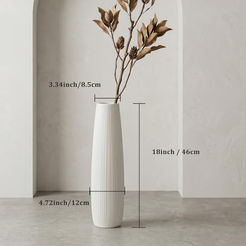 Ceramic Large White Vase, 18" Tall Floor Vase, Big Decorative Flower Vases for Floor Table Decor Living Room Modern Home Office Bedroom, Farmhouse, Glossy Glaze (18 Inch Tall) - size: 18 Inch Tall