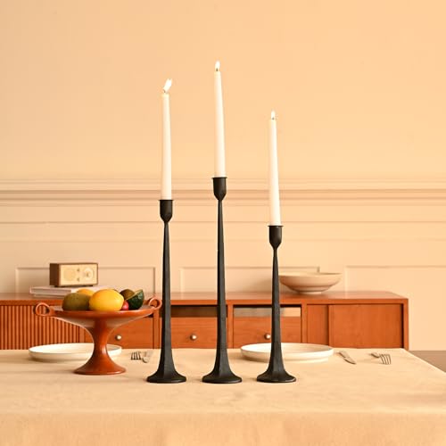 Set of 3 Candle Stick Holders,Iron Black Candlestick Holders, Fits 3/4 inch Thick Candles, Tapered Candle Holders Tall Set for Dining Table, Wedding, Home Decoration - color: Black-straight, size: 12”,14”,15.5”