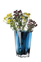 Glass- Vase - Blue - Teal - Chevron Design - 11" Height - Heavy Durable - Made in Europe - by Barski