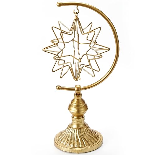 HLQMFHT 5.6" W x 16.3" H Metal Geometric Abstract Sculpture on Cast Iron Base,Metal Geometric Sculpture Decor Sphere, Tabletop,Living Room,Study,Bedroom,Home Decor - color: Gold-d