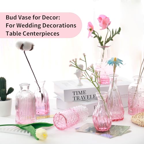 Pink Glass Bud Vases Set of 20, Small Flower Vases for Wedding Centerpieces,Pink Bud Vases in Bulk Glass Vase for Table Decoration,Home Decor (Pink-20pcs) - color: Pink-20pcs
