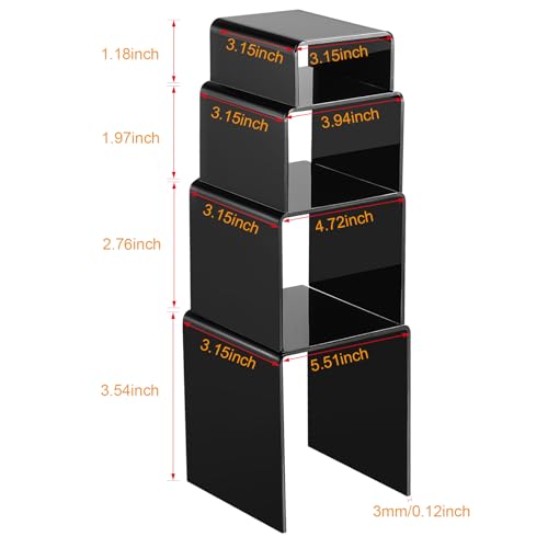 Chuangdi 20 Pcs Acrylic Display Risers, Black Product Stand, Jewelry Display Riser Shelf Showcase Fixtures for Figure Dessert Cupcake Candy Action Showcase(Black, Large Set) - color: Black, size: Large Set