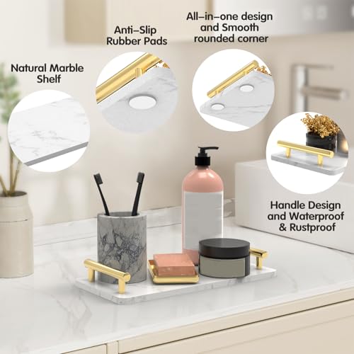 XZHXFX Guest Towel Holder Tray for Bathroom,Marble Slab with Handles -Napkin Holder for Kitchen - Bathroom Tray (Gold,Small) - color: Gold, size: 10.6" x 4.7" x 2"
