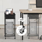 CADUKE 2 Tier PC Stand - Black Computer Tower Stand with Fabric Drawer, Modern Printer Stand with Wheels, Under Desk for Office & Study Room - color: Black
