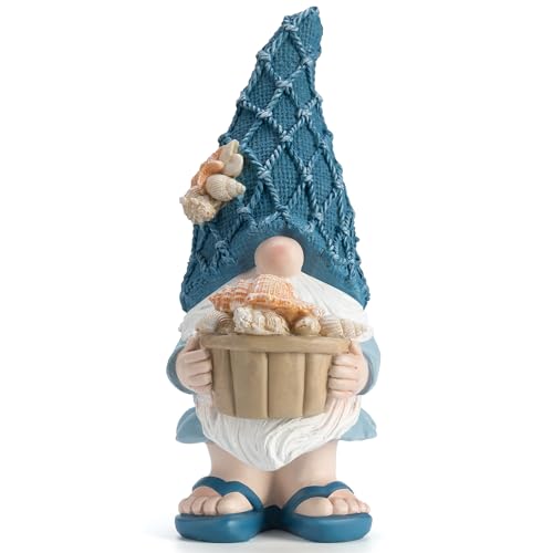 Etlemonde Beach Gnomes Statues,Ocean Gnomes,Nautical Themes Decoration,Beach, Gnome Holding a Bucket - color: Conch