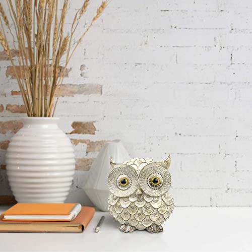Garwor Retro Owl Statue for Home Decor, 6" Antique White Resin Owl Figurine with Artistic Raised Feathers, Cute Bird Sculpture for Bookshelf Mantle Tabletop Decoration, Gift for Owl Lovers - color: Antique White, size: Medium