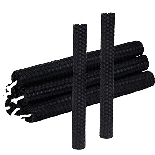 DEYBBY Natural Beeswax Taper Candles,Honeycomb Design Hand-Rolled Beeswax Candles, Dripless and Smokeless, Set of 6(Black) - color: Black, size: 6 Pack