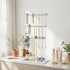 Jewelry Organizer Stand, Necklace Holder with Metal Frame, Jewelry holder stand Tree for Display, Bracelets Earrings and Ring Tray for Women (Beige, 3 Tier) - color: Beige