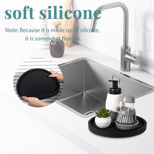 Silicone Bathroom Tray Round Vanity Tray Decorative Soap Holder Kitchen Countertop Organizer Coffee Table Decor for Candle, Perfume, Plant, 8 Inch, Black - color: Black, size: 8"