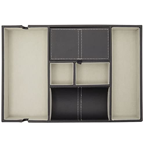 Juvale Nightstand Organizer Tray - 14 x 10 x 1.5 in, Black Faux Leather - Valet Tray for Men with 6 Compartments for Watch, Jewelry & Keys - color: Black