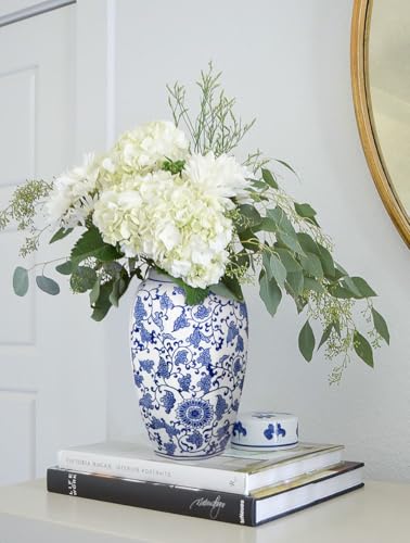 Blue and White Vase 8.5 Inch Traditional Chinoiserie Floral Vase Porcelain Ginger Jar Octagonal Vases Blue and White Porcelain Decor for Home, Living Room, Kitchen, Mantel, Shelf, Table - color: 8.5 Inch Blue & White