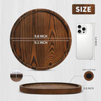 DEBETOOL Round Wooden Decorative Tray for Decor - Rustic Farmhouse Coffee Table Tray, Handmade Candle Holder Plate for Christmas Table Decorations and Centerpiece