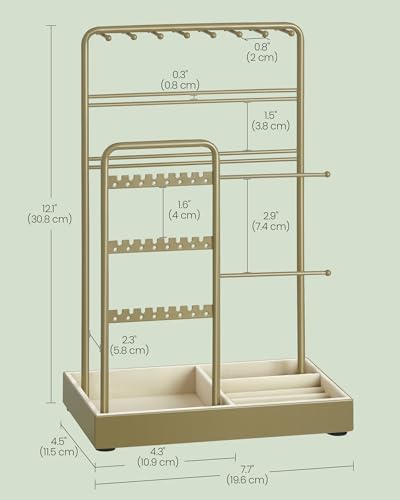 SONGMICS Jewelry Holder, Jewelry Organizer, Jewelry Display Stand with Metal Frame, Velvet Tray, Necklace Earring Bracelet Holder, for Studs, Rings, Gift Idea, Laurel Green UJJS021C02 - color: Laurel Green
