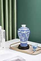 Blue and White Chinoiserie Ginger Jar Vase for Home Decor, Porcelain, 9" H - size: BlueB 9"H