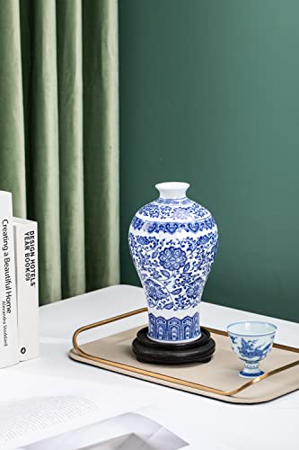 Blue and White Chinoiserie Ginger Jar Vase for Home Decor, Porcelain, 9" H - size: BlueB 9"H