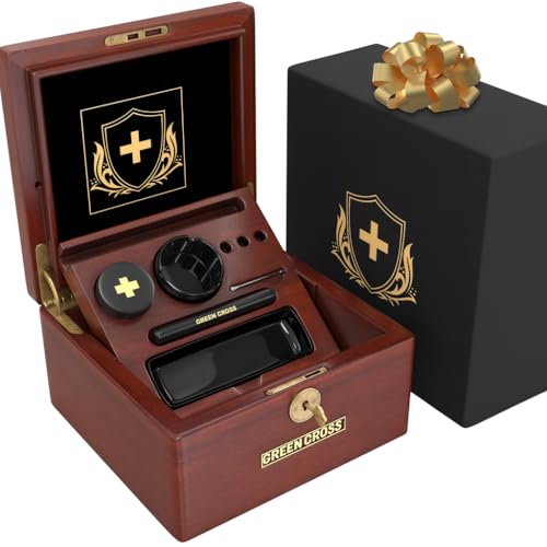 GREEN CROSS Acacia Wood Locking Valet Box – Luxury Organizer with Ceramic Tray | Premium Gift for Men | Handcrafted Wooden Keepsake Storage Box for Home or Office