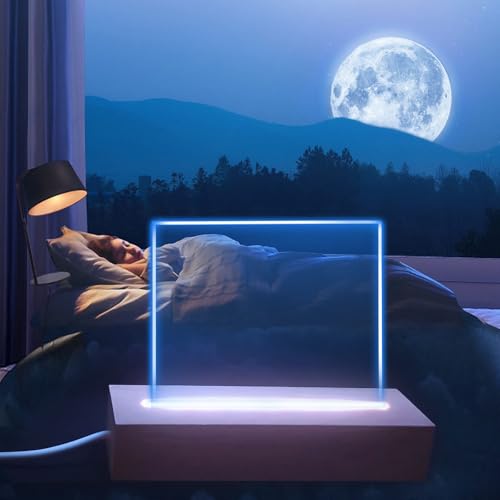 EATAKWARD 4 Pcs 5.9" Wood Rectangle Light Display Pedestal, Wooden Display Base Dimmable Colorful Lights Lamp Stand with USB Cable for Acrylic, Crystal, Night Light (Inner Slot, Square Base) - color: Natural wood color