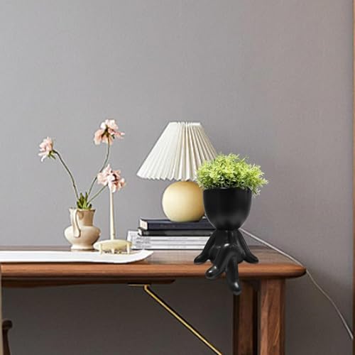 Zerzsy Small Fake Plants with Human-Shaped Pots Office Decor for Women and Men, Cute Faux Plants Indoor for Office or Home Decoration- Set of 1 - color: Black-d