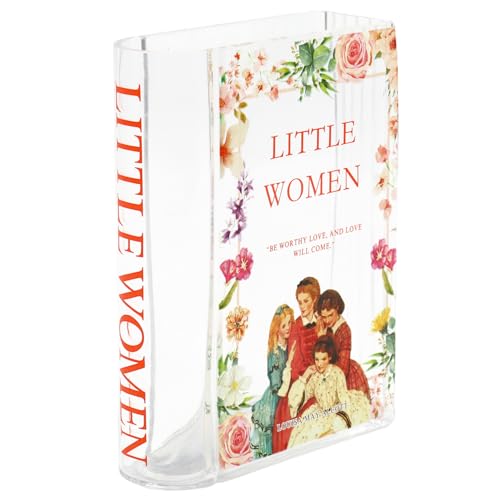Book Vase for Flowers, Glass Book Vase, Book Flower Vase, Clear Book Vase, Book Shaped Vases, A Book About Flowers Vases for Bedroom, Living Room, Office, Bookshelf (Women) - color: Little Women, size: Glass-7.8"