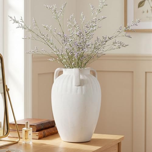 Ceramic Flower Vase with Handles, 8.86 inch Tall Ceramic Vase Home Decor Vintage Terracotta Rustic Vase for Bouquet Pottery Barn Decor Large Vases for Living Room Bathroom Modern Farmhouse, White - color: 8.86 in - White