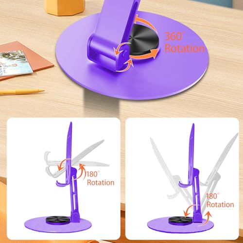 Universal Metal Cell Phone Stand, Multi-Angel Adjustable 360° Rotation Non-Slip Metal Phone Stand Compatible with iPhone 17 16 Pro Max and All Smartphones (Purple) - color: Purple