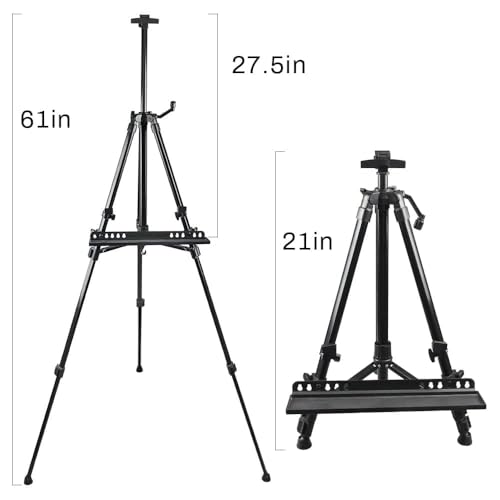 RRFTOK Art Easel Stand for Painting and Sign - Aluminum Metal Artist Tripod Adjustable Easels for Display Height from 21 to 61Inches - Canvas Stand with Paintbrush Tray for Artists Adult Holder - style: 61B 1-Pack