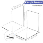 Eaasty 12 Pcs/ 6 Pairs Clear Acrylic Bookends for Shelves Heavy Duty Book End Desktop Organizer Bookshelf L Shaped Dividers Book Stopper for School Office Home Library File Movies CD