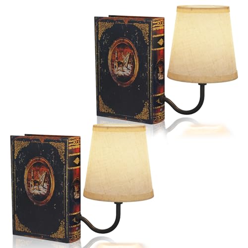 Vintage Bookshelf Lamp Rechargeable Set of Two, Cordless Book Lamp with Linen Shade, Dimmable Touch Control Table Lamp, Modern Decorative Bookend, Bookshelf Lights for Office Home - style: 2 Pack Deer