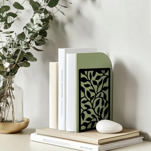 Peacoblue Metal Bookends for Shelves, Modern Decorative Heavy Duty Study Book Support Stoppers for Office, Desk, Shelf, Room 5.3"x4.3"x7.9" Cast Iron Simple Tall Bookends, 1 Pair (Vine Leaves) - style: Vine Leaves