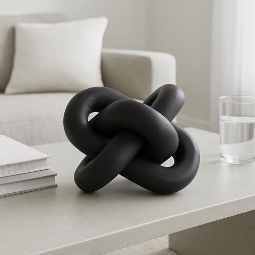 Decorative Knot Sculpture – Wood Sculpture Decorative Object, Accessories for Room Styling and Layering – Modern Sculpture Accent for Office, Shelf, Console or Desk, Home Decor – 6", Black - color: Black, size: 6.0" H