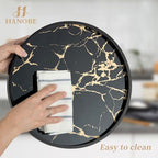 Hanobe Decorative Tray for Home Decor: Black Imitation Marble Round Serving Tray 11.8" Modern Coffee Table Centerpiece for Display Bar Table Living Room Entryway Kitchen Corner