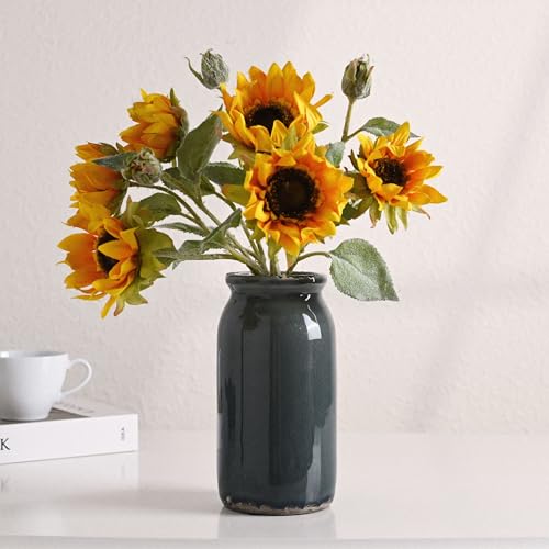 VICTOR & TERESA Rustic Blue and Grey Vase for Home Decor, Ceramic Vases for Flowers, Modern Farmhouse Decorative Vases for Pampas Grass,Table Accent, Mantel, Living Room,Bookshelf, Centerpieces, 8'' - color: Blue and Grey, size: Medium-8''