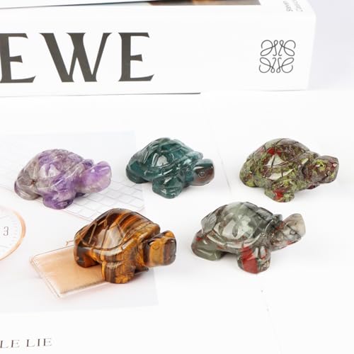Crystal Turtle Figurines 2" Africa Blood Stone Healing Pocket Gemstone Sculpture Hand Carved Tortoise Statue for Home Office Decor, Paperweight