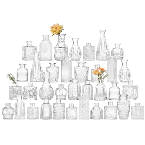 36pcs Glass Bud Vase Bulk Set, Clear Small Glass Vases for Flowers, Vintage Flower Vases in Bulk for Centerpieces, Wedding Decorations,Table Decor - color: Clear, size: 36pcs