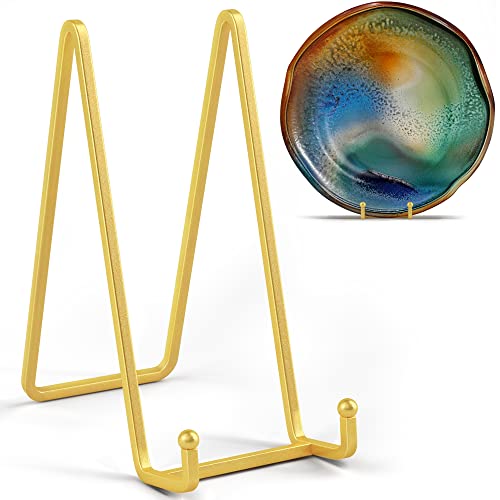 IPAME 8 Inch Large Plate Stands for Display - Metal Plate Holder Display Stand, Picture Stand for Book, Platter, Plaque, Photo Frame, Small Easel Tabletop Art Display (Gold 2 Pack) - size: 8 Inch
