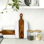 6 Pack Marble and Wood Cutting Board Acacia Wooden Marble Serving Tray with Handle Charcuterie Chopping Board for Laser Engrave, DIY Gift(13.75 Inches x 7.25 Inches)