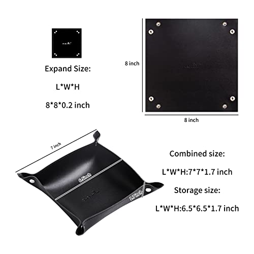 SANQIANWAN Leather Jewelry Valet Tray for Women and Man, Portable Entryway Table Tray Bedside Nightstand Desk Tray Small Catchall Travel Dish Plate for Key,Wallet,Watch,Coin (2PCs Black-B) - color: 2pcs Black-b, size: 8×8