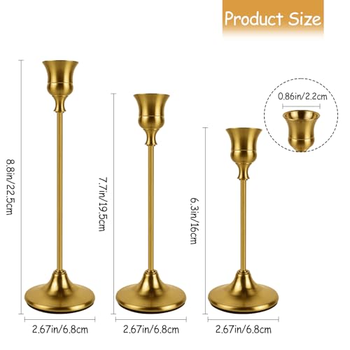 Brass Gold Candlestick Holders Set of 3, Metal Taper Candle Holders, Classic Decorative Candle Stick for Christmas, Wedding, Party, Dinner Tables,Home Décor - color: Brass Gold, size: 3PC