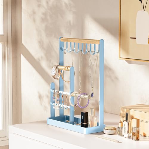 ProCase Cute Jewelry Stand, Aesthetic Jewelry Organizer for Dresser Vanity, Jewelry Holder Display for Necklaces Earrings, Gifts for Teen Girls Women, Bedroom Dorm Decor -Medium, Blue - color: Blue, size: 12.6" Height