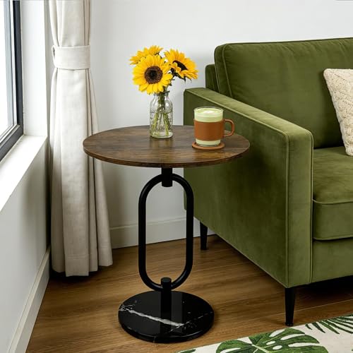 17In(W) x19In(H) Round End Table Heavy Duty Modern Side Table Stable Sofa Side Table Marble Base Accent Coffee Table Nightstand for Living Room Bedroom-Amber - color: Amber-a