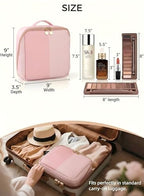 Large Standing Makeup Bag, Sturdy PU Leather Cosmetic Organizer with Fold-Down Phone Tray, Waterproof Travel Toiletry Case with Wipeable TPU Brush Holder, 9.5 Inch, Pink - color: Pink