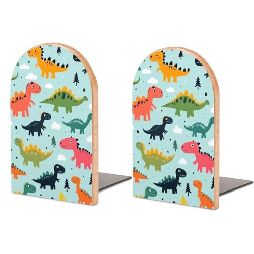 Cute Funny Dinosaurs Mint Green Cute Cartoon Bookends 1 Pair, Book Ends for Shelves, Bookshelf Dividers Books Organizer for Office Home Bookstore - color: Picture(457)