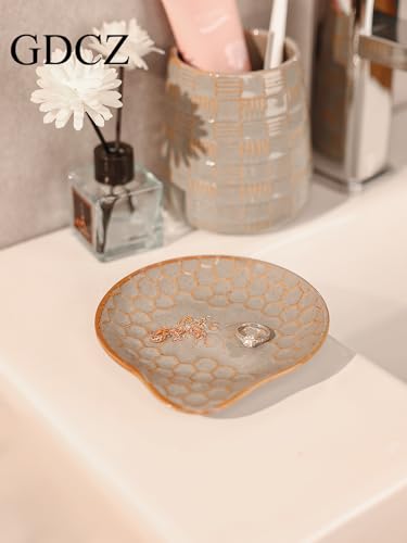 GDCZ Ceramic Jewelry Tray Set of 2, Personalized Trinket Dish with Pattern, Ring Dish, for Rings Earrings Necklaces Bracelet Watch Keys, Perfect for Gifts for Women (Grey) - color: Grey