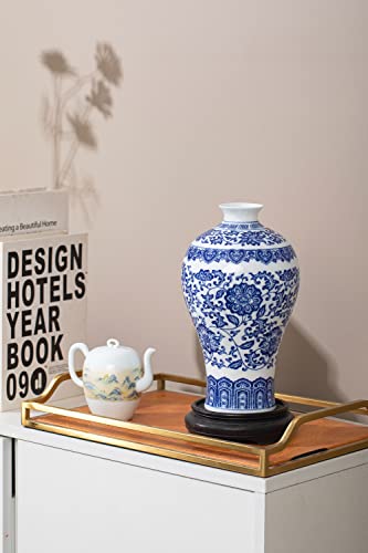 Blue and White Chinoiserie Ginger Jar Vase for Home Decor, Porcelain, 9" H - size: BlueB 9"H